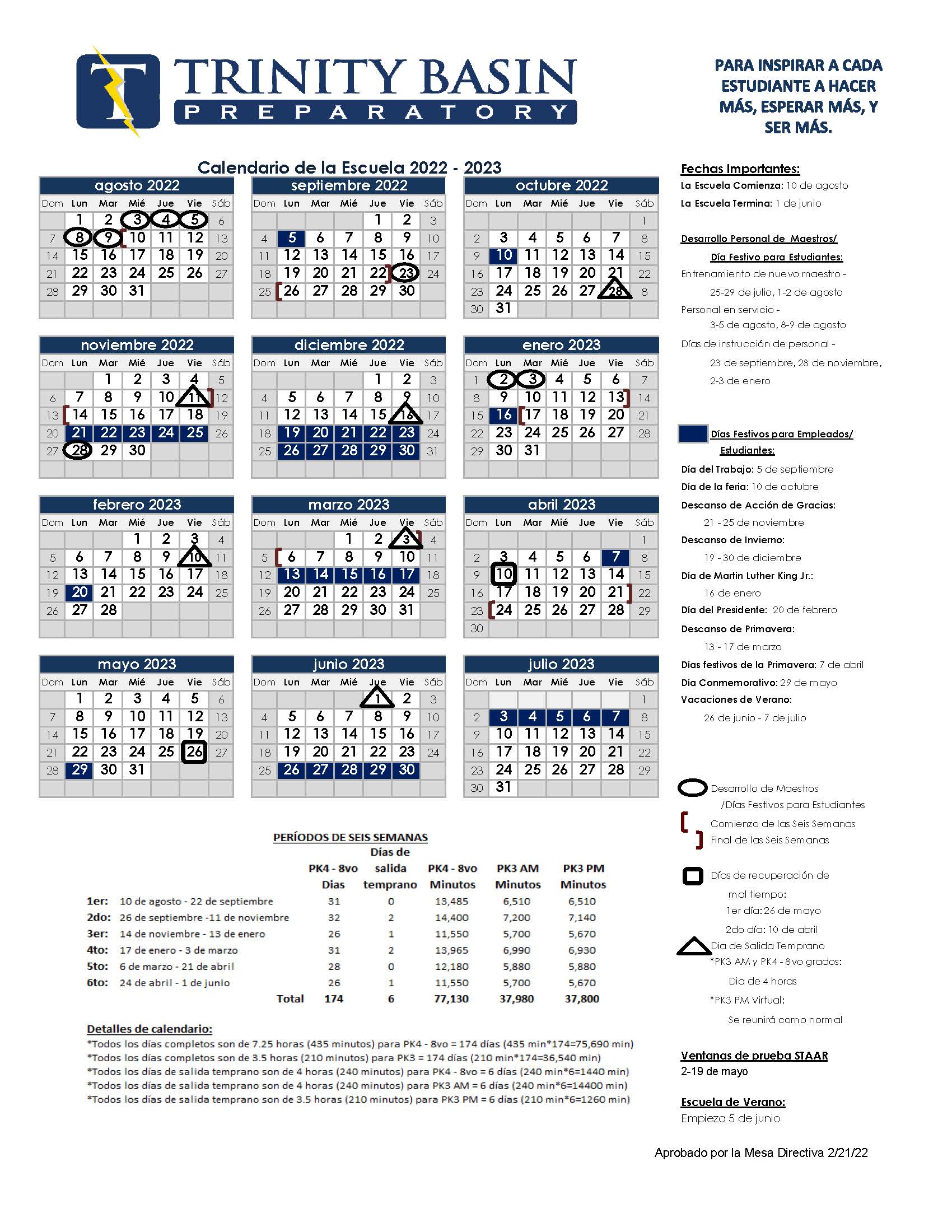 Trinity Basin Preparatory District Calendar
